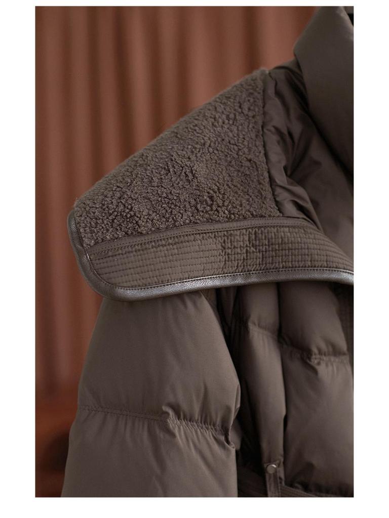 High-End Lamb's Wool & Duck Down Faux Two-Piece Large Lapel Women's Down Jacket