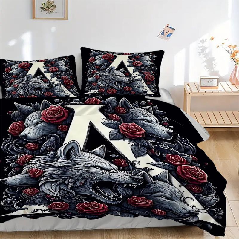3pcs Wolf Pack Rose Crest Print Cover Set Ultra Soft, Breathable