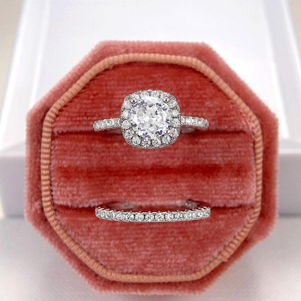 2Pcs Oval Crystal Ring Set Luxury Wedding Rings Fashion Engagement Ring for Women Men
