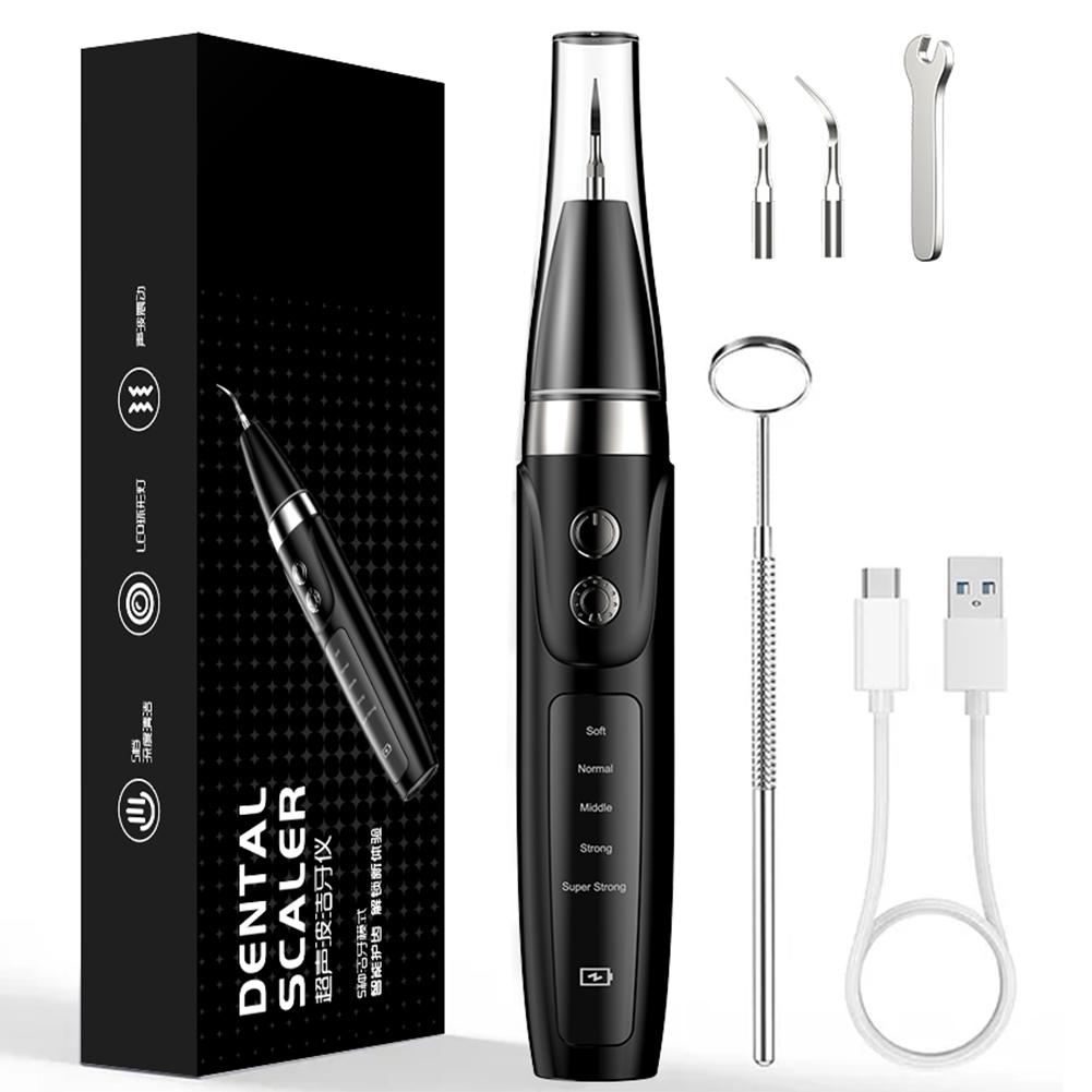 Ультразвуковой прибор для удаления зубного камня, электронный скалер, 5 регулируемых режимов, очиститель зубов, перезаряжаемый инструмент для удаления зубного камня для дома и путешествий