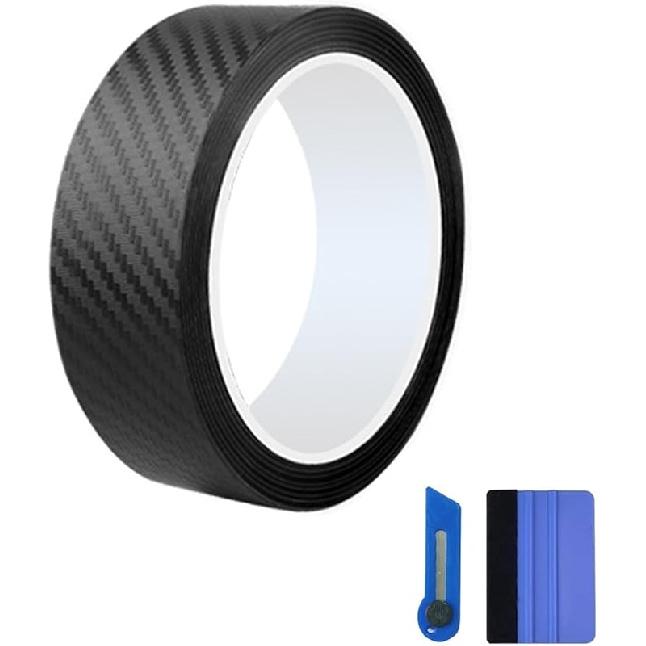 Gloss Black Vinyl Wrap Tape Roll, Self-Adhesive Black Out Chrome Delete Tape With Tool Kit Air Release Adhesive Detailing Wrap DIY Car Door Sill