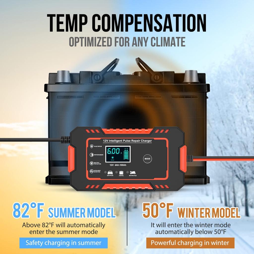 2023 Full Automatic Car Battery Charger 12V Display Smart Battery Charger Power Puls Repair Chargers Wet Dry Lead Acid Battery