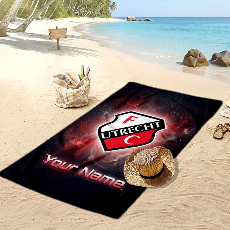 FC Utrecht Personalized Printed Beach Towel Soccer Logo Support Custom Name Text Absorbent Towel For Sport Travel Special Gift