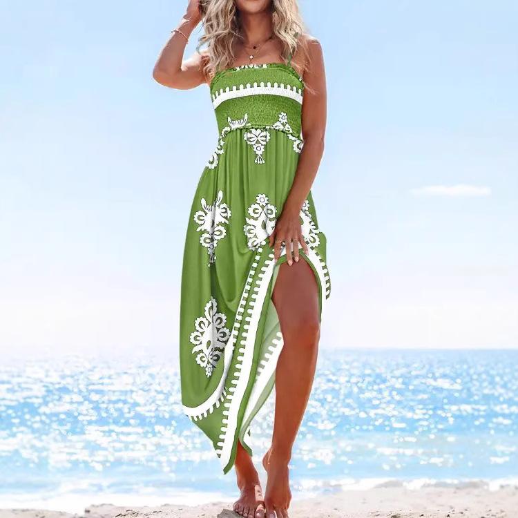 A New Summer Fashion Printed Halter, Backless and Strapless Long Dress for Women