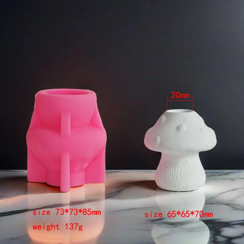 Mushroom Candle Holder Silicone Mold DIY Cement Gypsum Pouring Epoxy Mold for Car Aromatherapy Mould Home Ornament