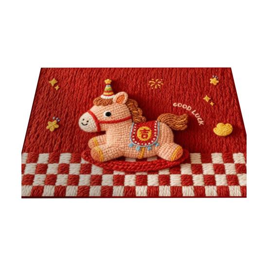 2026 Мультяшный ковер с лошадью Год Лошади Красный коврик Нескользящий Впитывающий Придверный коврик Милый коврик с лошадью для ванной комнаты, спальни, Новогоднее украшение