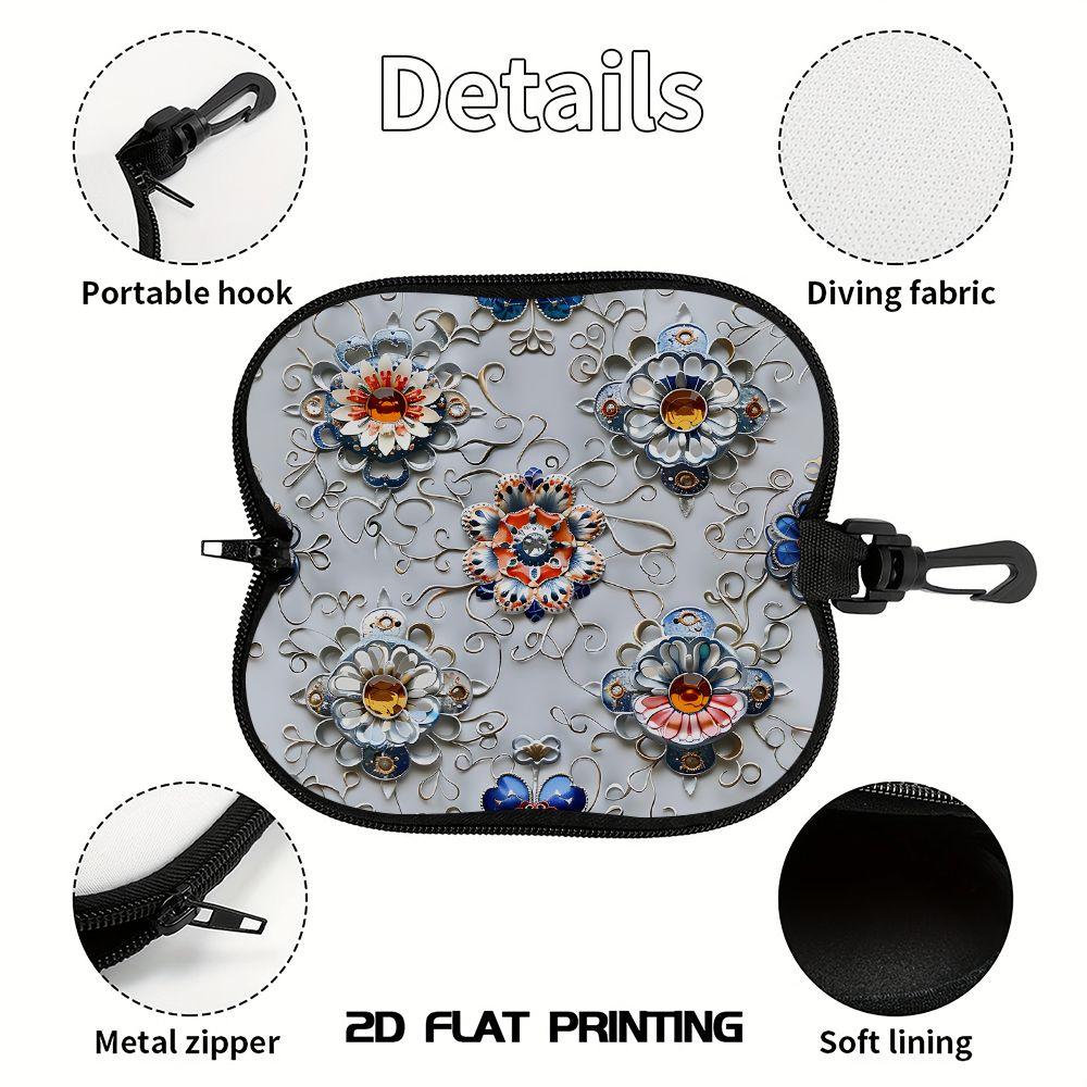 2D-Vintage Floral Pattern Protective Zipper Sunglasses Case, Decorative Retro Flower Eyeglass Holder, Portable Travel Accessory for Women Men
