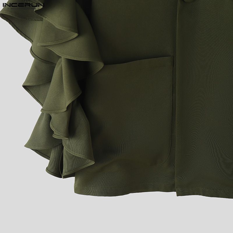 INCERUN Мужские лацканы с оборками, рукава с разрезами, повседневные свободные пиджаки для вечеринок