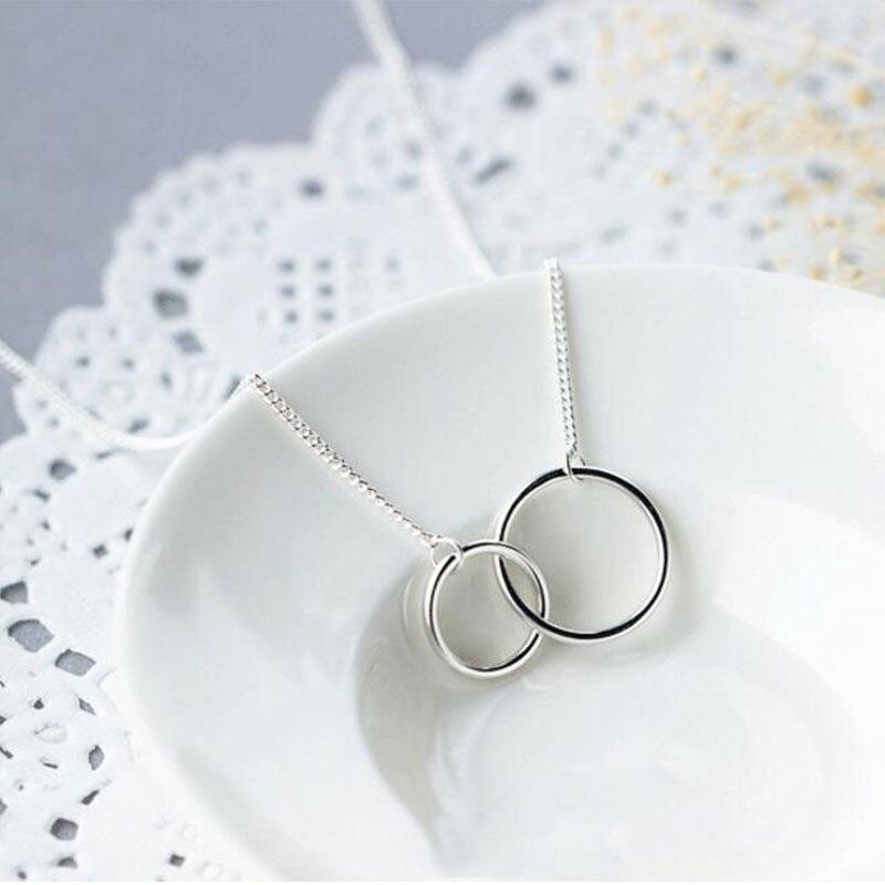 925 Sterling Silver Exquisite Double Circle Clavicle Chain Necklace Party Charm Jewelry For Christmas Gifts