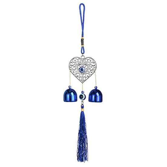 Синий злые глаза ветряная музыка с 2 колокольчиками для внутреннего и наружного использования в саду, патио, подвесной металлический ветряной колокольчик в форме сердца и дерева для бабочки