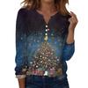 Women's Fashion Casual V-Neck Long Sleeve Decorative Button Christmas Print Top
