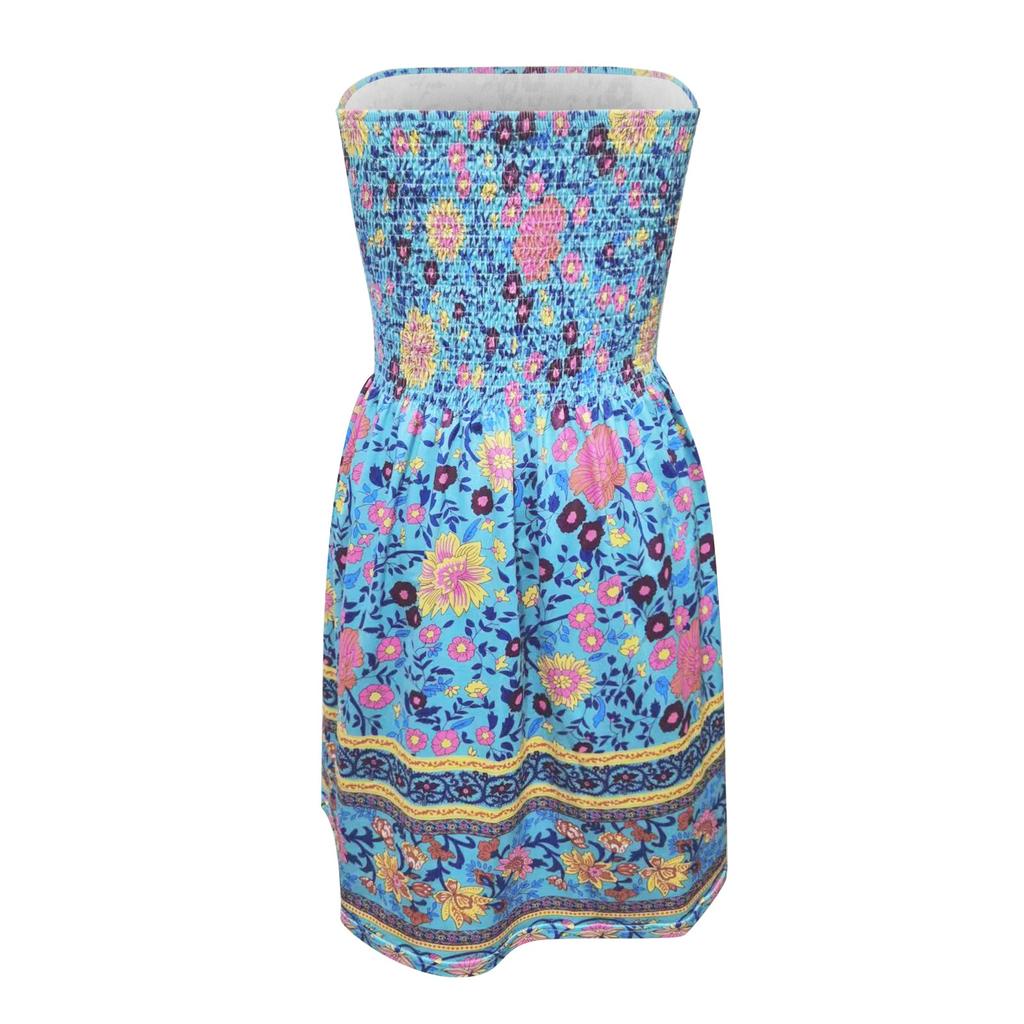 Платье без бретелек для женщин. Летние платья для женщин. Пляжные накидки. Сарафан без бретелек в стиле бохо с цветочным принтом.