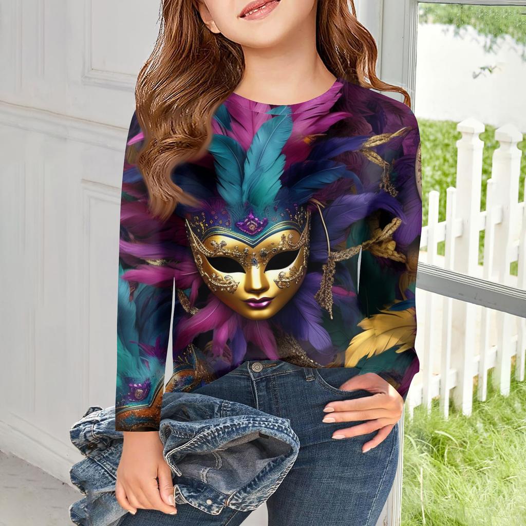 Футболки с длинным рукавом для девочек, детские осенние топы, с круглым вырезом, с принтом, базовые футболки