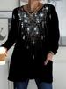 2025 Autumn Winter New Plus Size Women's Tops, Flash Diamond 3D Print Fashion Crew Neck Long Sleeve T-Shirts