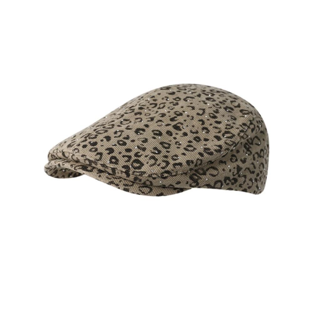 Rhinestone Leopard Print Beret Flat Painter Cap Fashion Leopard Newsboy Cap  Outdoor