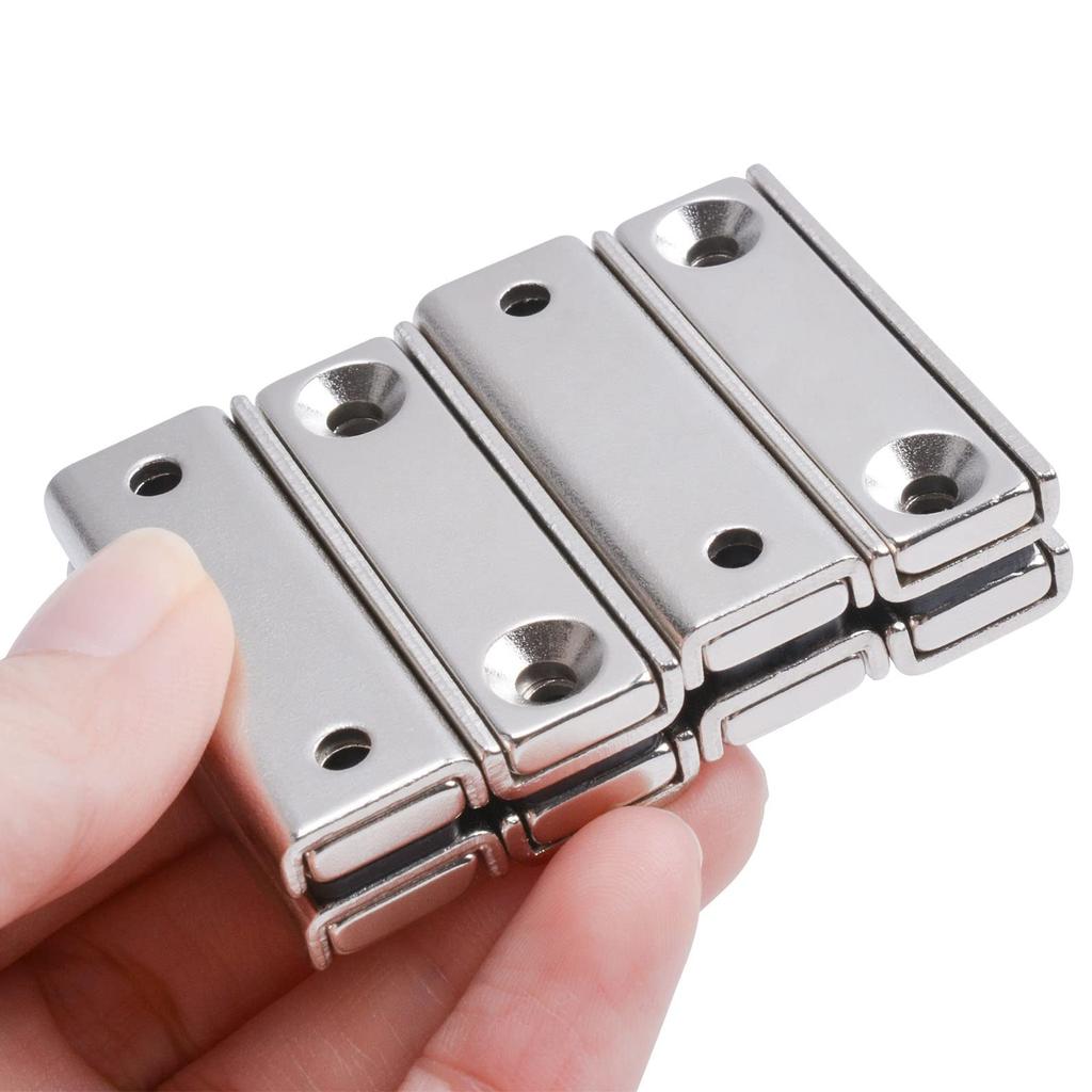 MAGXCENE Сверхсильный неодимовый потайной винт Прямоугольный квадратный для промышленного и наружного настенного монтажа 8 штук магнитов, 40x13.5x5мм, отверстие 3.5мм,