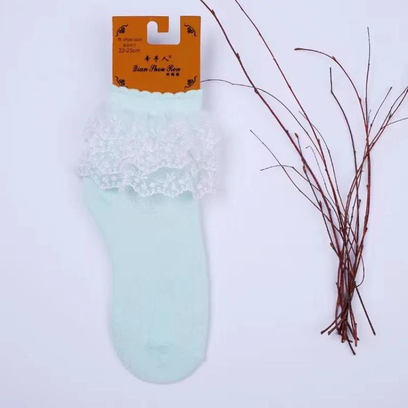 Lolita Women Harajuku Retro Lace Short Ankle Socks JK Frilly Ruffle Cotton Princess Girls Soft Wedding Dance White