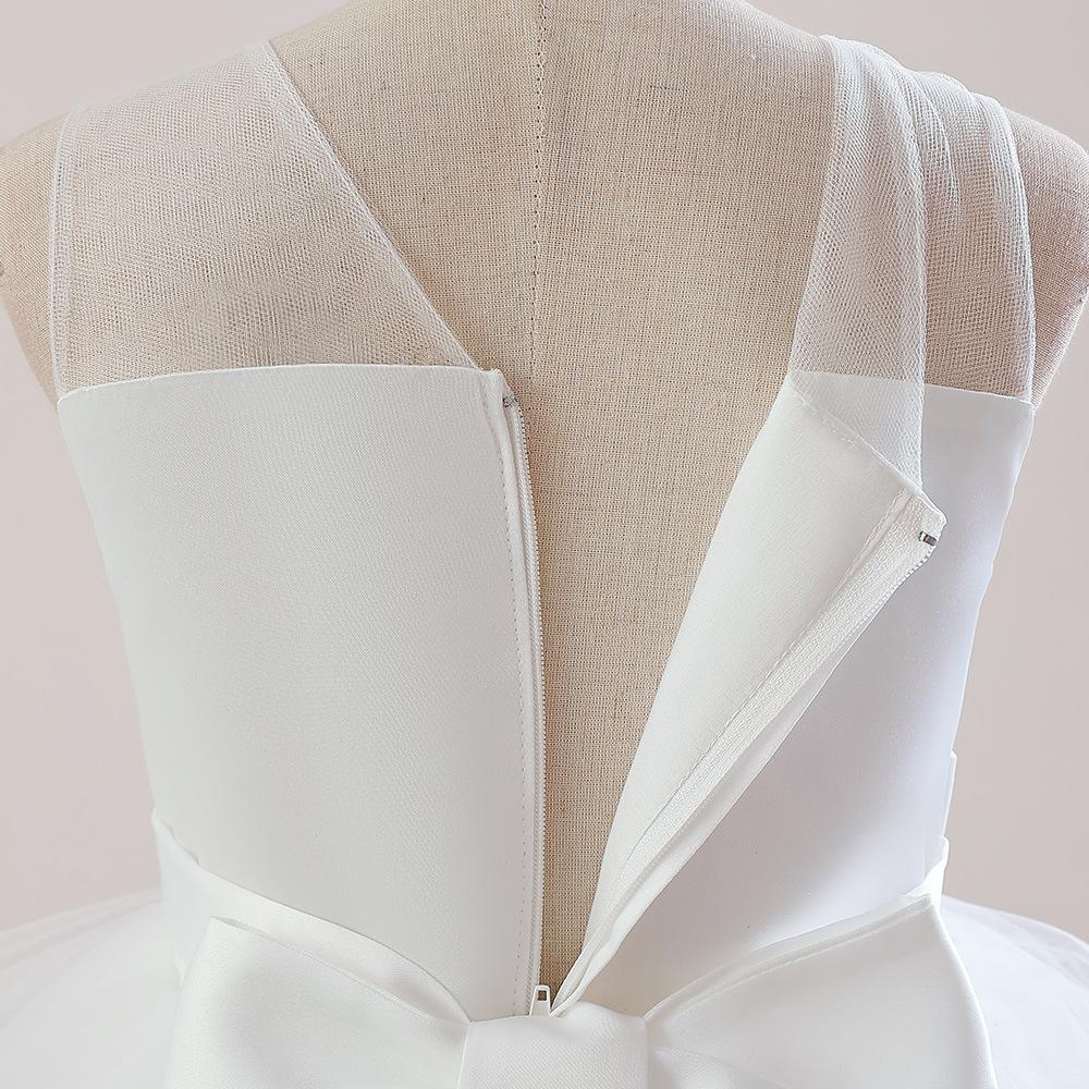 Винтажное тюлевое белое свадебное платье для девочек, элегантное детское праздничное платье принцессы с бантом для подружек невесты для девочек, костюмы на день рождения без рукавов