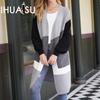Women's Autumn and Winter Models Commuter Large Size Splicing Striped Knitted Cardigan Long Loose Jumper
