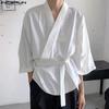 Men V Neck 3/4 Sleeve Bandage Cardigan Loose Kimono