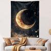 Golden Crescent Moon in Starry Night Sky Wall Tapestry Celestial Sparkling Stars Decor for Bedroom Dorm