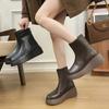 Короткие ботинки на танкетке, женские, осенне-зимние, новые, простые, на толстой подошве, теплые, модные ботинки, удобные, ботинки для мамы