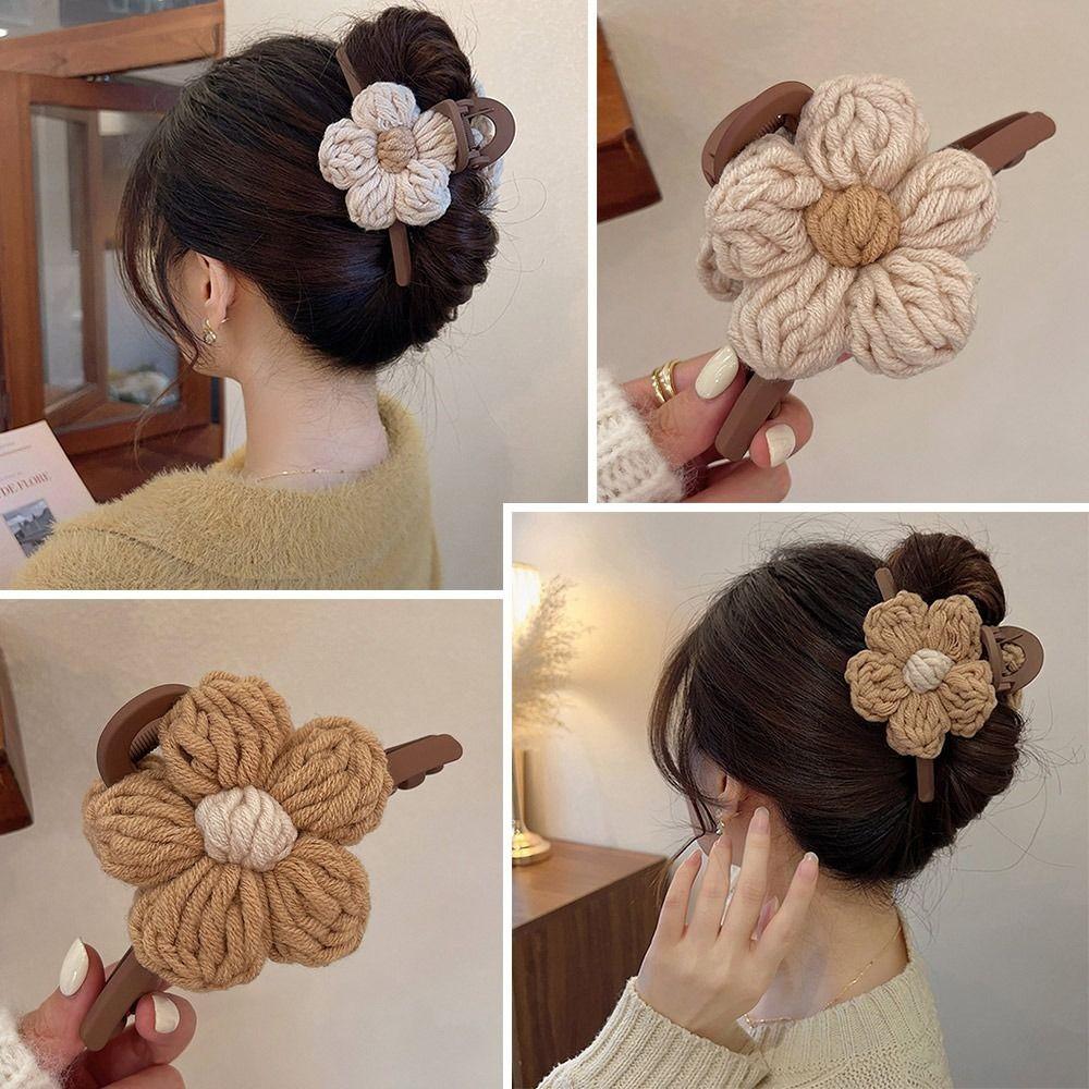 Weave Women Headwear Plush Shark Clip Elegant Flowers Shark Hair Clip Girls