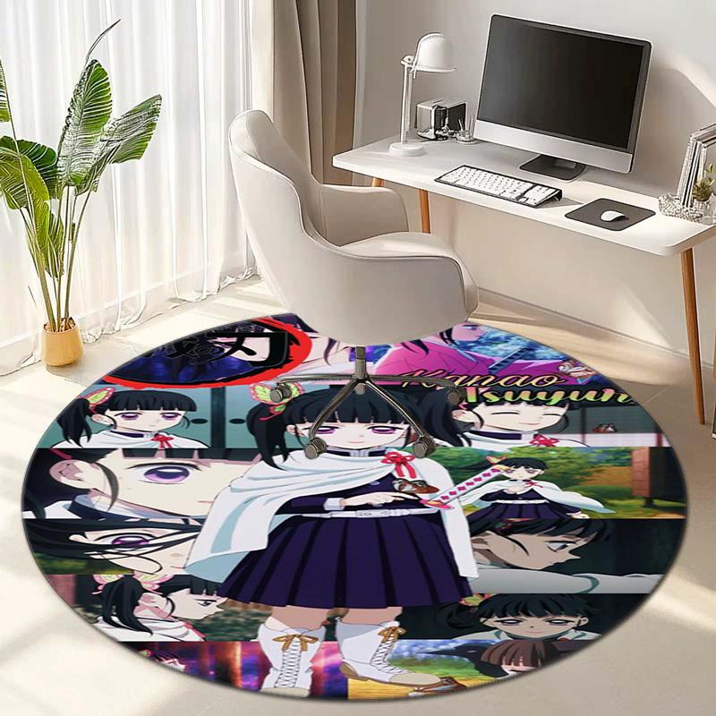 Classic Japanese-style cartoon Demon Slayer round rug, home soft decorative anti-slip yoga mat and chair mat, outdoor floor mat carpet K31