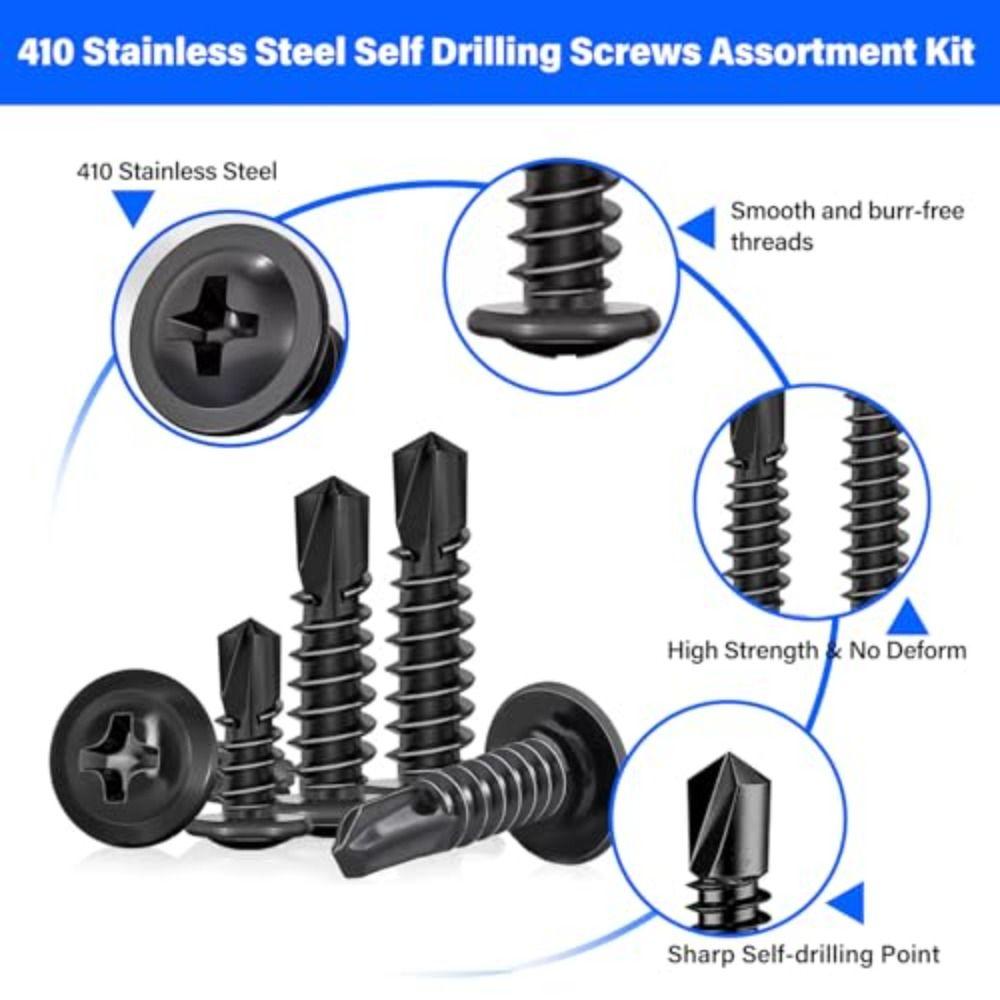 450pcs 410 Stainless Steel Self Tapping Screws Hex Head Stainless Steel Screws Assortment Set