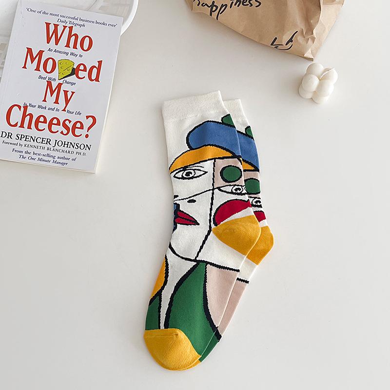 1 пара/5 пар носков средней длины с абстрактным принтом, удобные модные женские носки в трендовом стиле граффити, всесезонные носки для пар