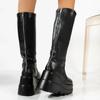 Punk Women Platform Boots Elastic Microfiber Chunky Heel Mid-calf Ladies Boots  Spring Autumn Brand Black Goth Women Shoes