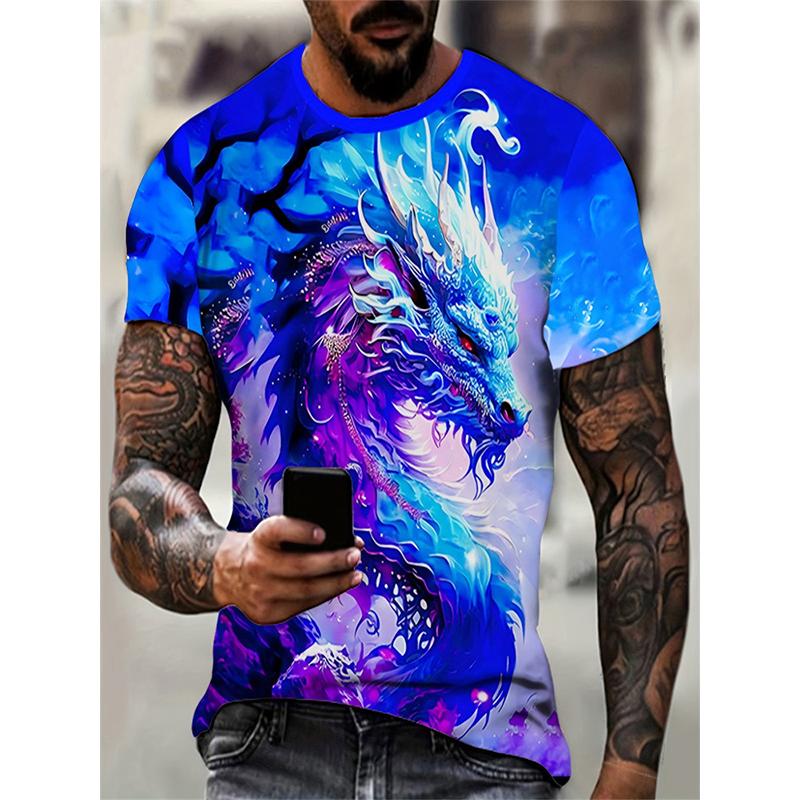 Dragon Pattern 3D Print T-Shirts Men's Streetwear Hip Hop Short Sleeve T Shirt Tees Harajuku Tops Clothing Shirt