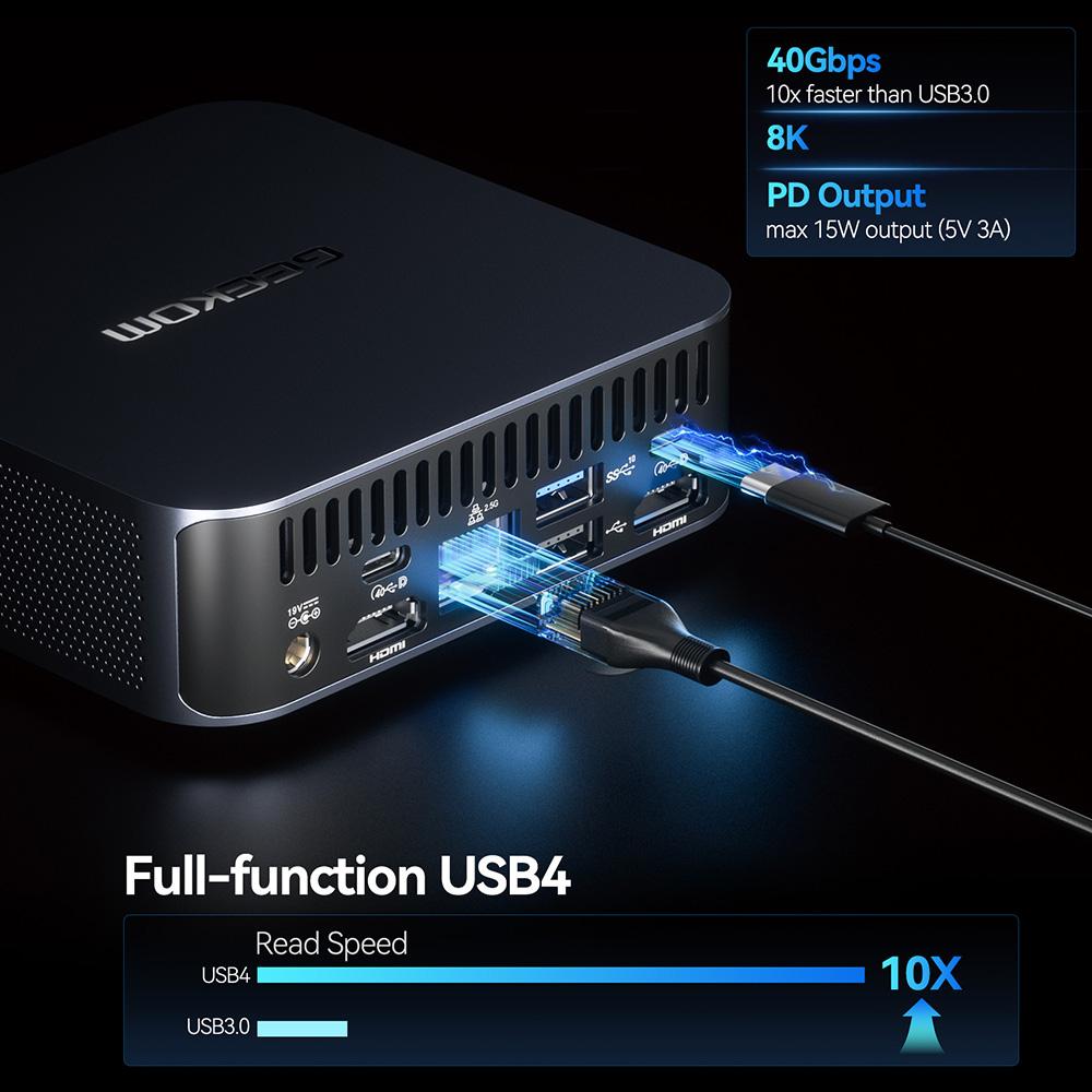 Мини-ПК GEEKOM GT12 Pro, Intel Core i7-12650H 10 Core Max 4.7GHz, 32GB RAM 1TB SSD, 2*USB 4 (8K)+2*HDMI 2.0 (4K) Четырехэкранный дисплей