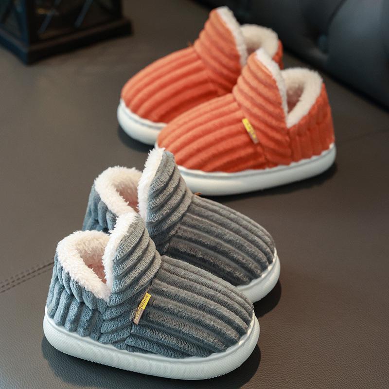 Children's Winter Cotton Slippers with Warm Fur for Boys & Girls - Cozy, Thick-Sole Home Shoes for Infants & Parents