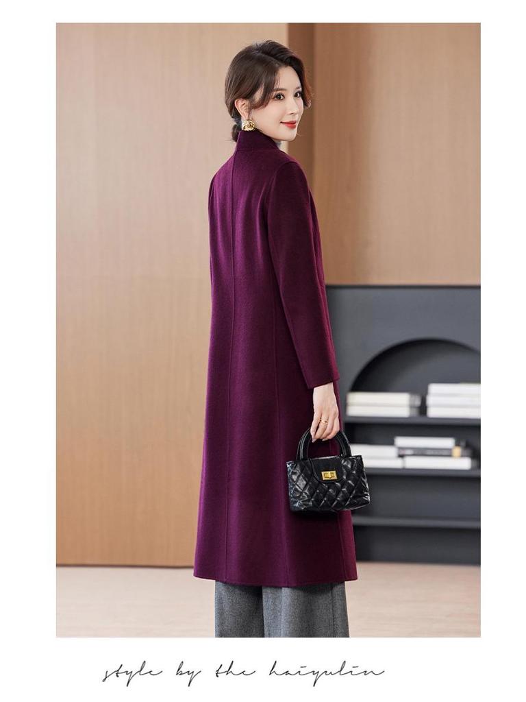 Женское приталенное длинное кашемировое пальто 2025 - Двустороннее шерстяное пальто длиной ниже колена для осени/зимы