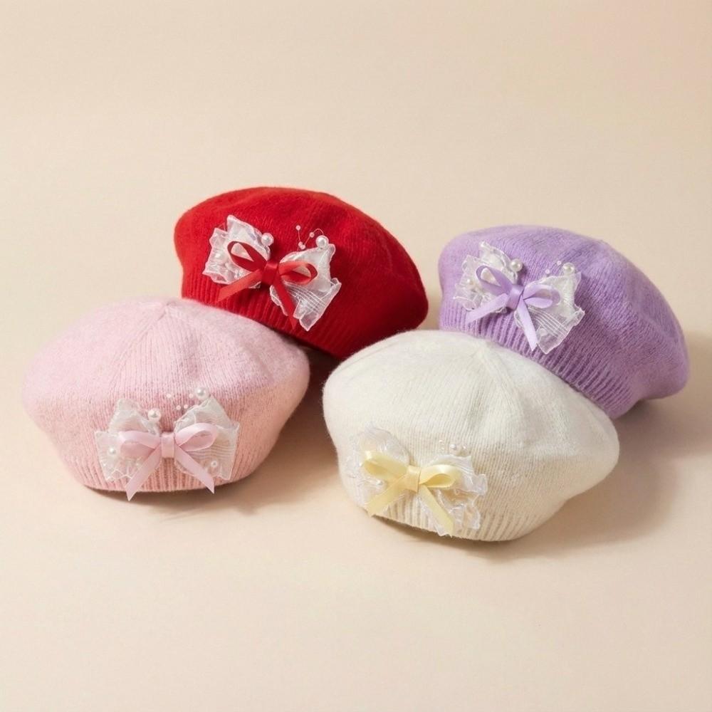 Red Color Chirldren's Knit Cap Soft Fabric Toddler Winter Hat New Kid Headwear  For Toddler Girls