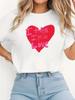 Топы и футболки с круглым вырезом и рукавами из полиэстеровой смеси для весны и лета с графикой сердца "Думаю, я влюблена" в стиле кэжуал и стритвир для женщин