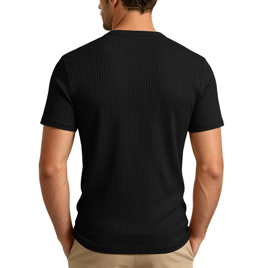 Мужская повседневная легкая рубашка-henley в рубчик, с коротким рукавом, с пуговицами на воротнике, облегающего кроя, из мягкой дышащей ткани, летний топ