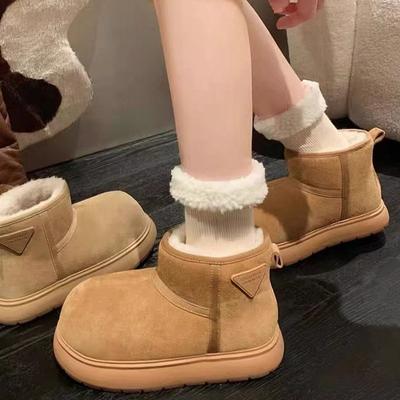 Зимние женские сноубутсы на толстой подошве, нескользящие, милые, уродливо-милые, утепленные хлопковые ботинки, обувь-хлебцы