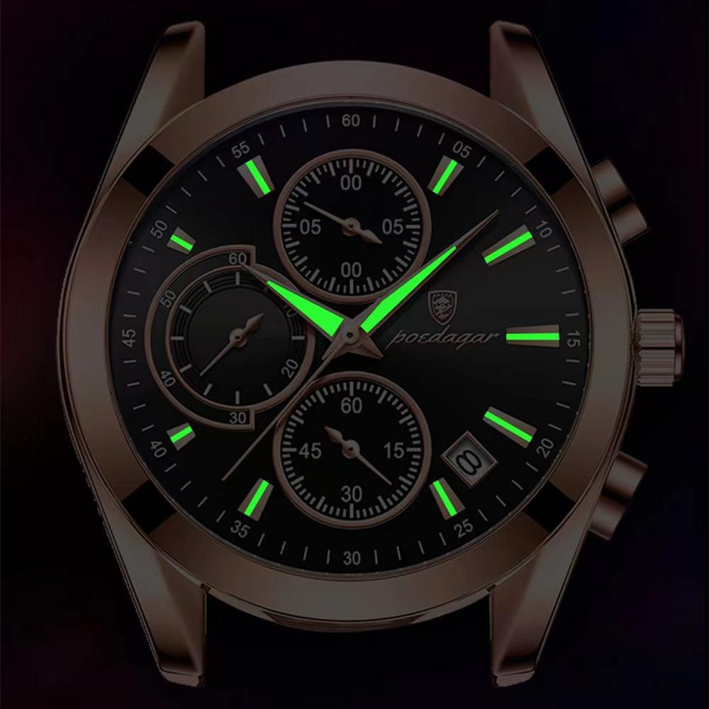 POEDAGAR Новые роскошные мужские часы высшего бренда с коробкой, светящиеся водонепроницаемые многофункциональные мужские кварцевые часы