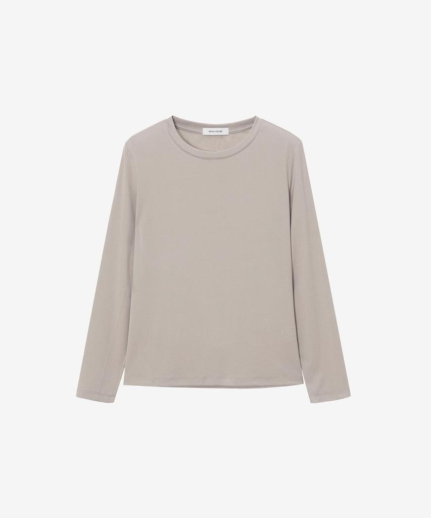 BASIC HOUSE Women'S Regular Fit Crew Neck Long Sleeve Tee Dark Beige Lzts3215
