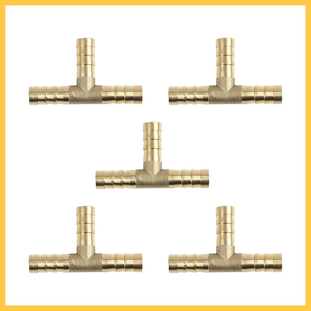 8mm Hose Barb Brass 3 Way Tee Connector Adaptor for Air Water Gas Oil Pipe 5pcs Auto Replacement Parts