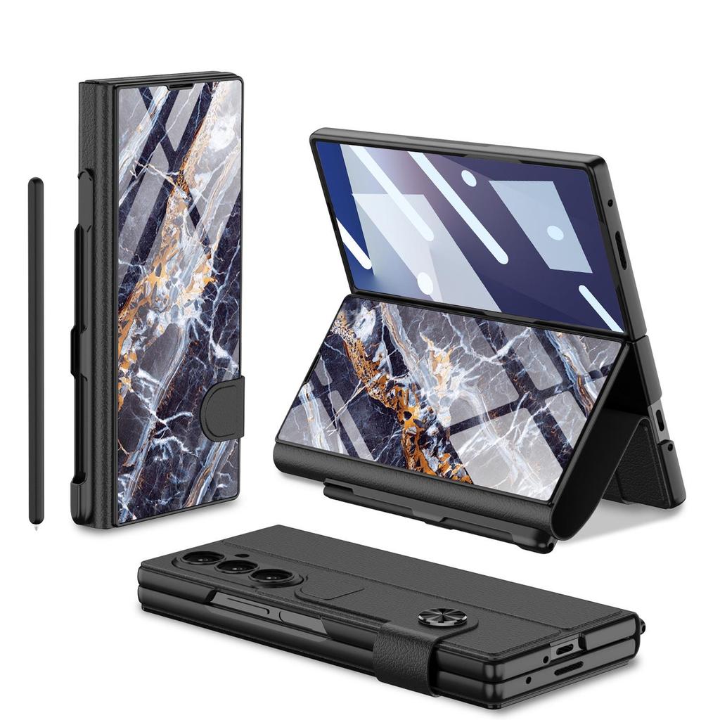Кожаный чехол-книжка Samsung Z Fold7 5G с росписью по стеклу и слотом для стилуса