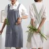 Japanese & Korean Retro Cotton Linen Apron with Logo, Tie-Free Design for Home, Flower Shop, or Painting Use