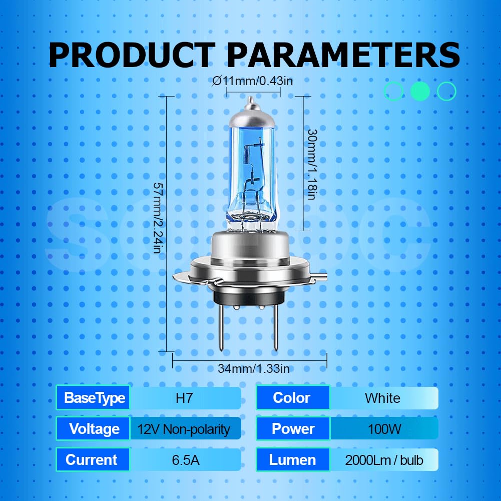 SOFOC H7 Автомобильные фары, Лампа дальнего/ближнего света, Противотуманная фара, Сверхяркие, , 100 Вт, Белый, 6000 К, Упаковка из 2 штук