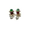 French Christmas Reindeer Pearl Earrings - Retro Flower Design for Autumn & Winter