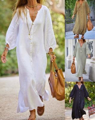 Женское весенне-летнее длинное платье с однотонным карманом, свободные платья-рубашки, женская повседневная свободная одежда для женщин