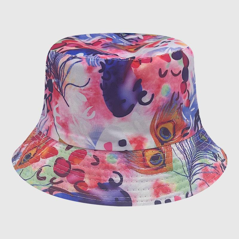 Tie Dye Fisherman Hat Uv Protection Assorted Colors Print Butterfly Cat Cap Leaf