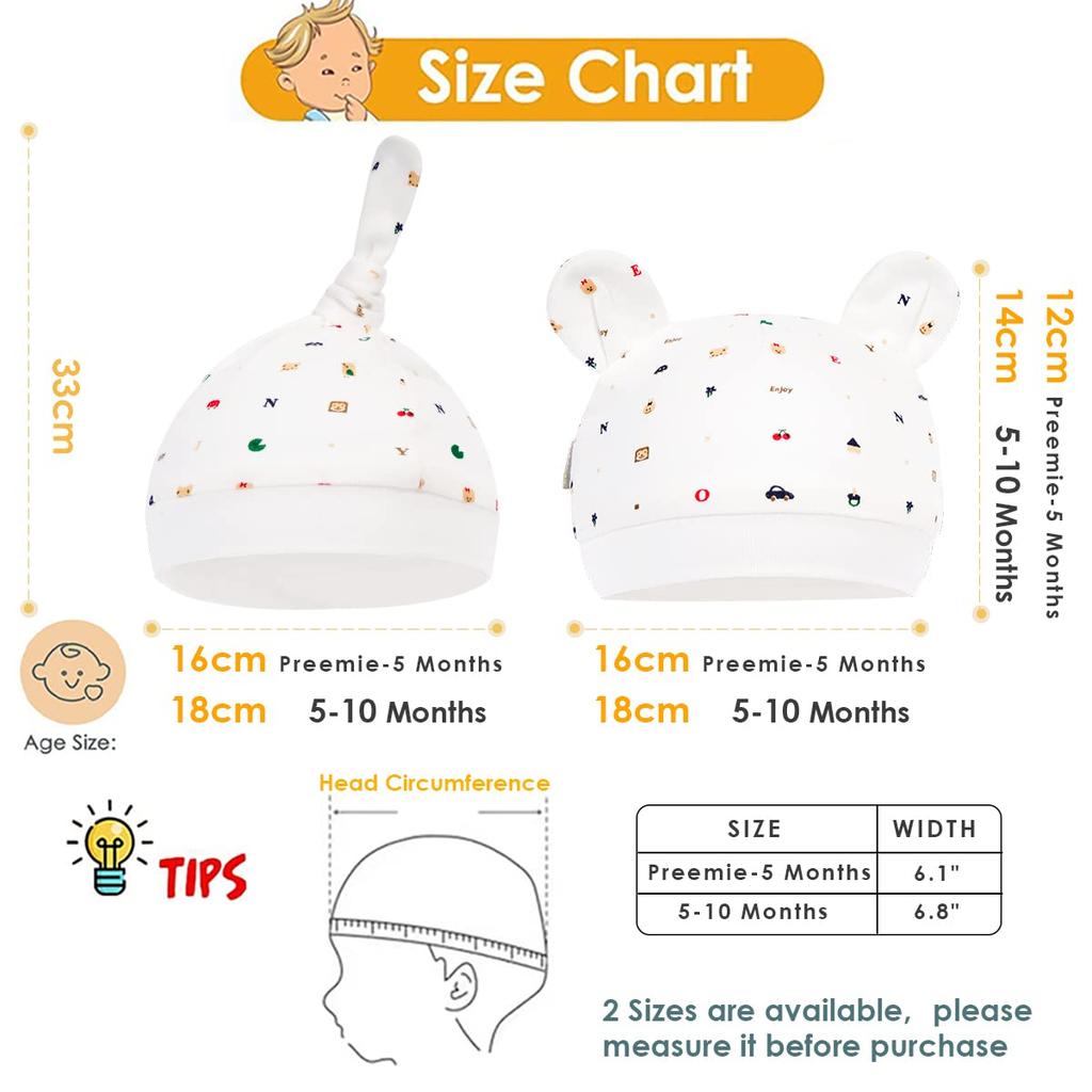 Baby Hats Organic Soft and with Bear Perfect for Baby Baby and Head Protection (6-12 Months), 3-Piece Set, 100% Cotton, Comfortable, Ears, Unisex,