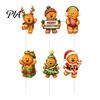 Gingerbread Man Party Supplies 6 Pcs Large Christmas Tree Picks, Wooden Santa Snowman Ornaments, Xmas Quick Installation Decor Topper Decoration
